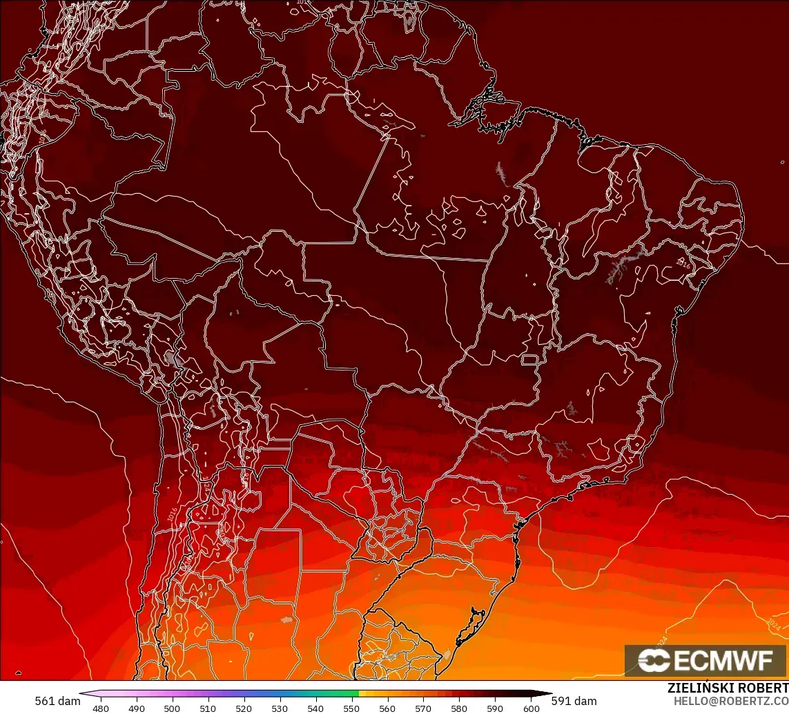 ECMWF IFS 0.25° model - Brezilya, 500 hPa’da jeopotansiyel yükseklik
