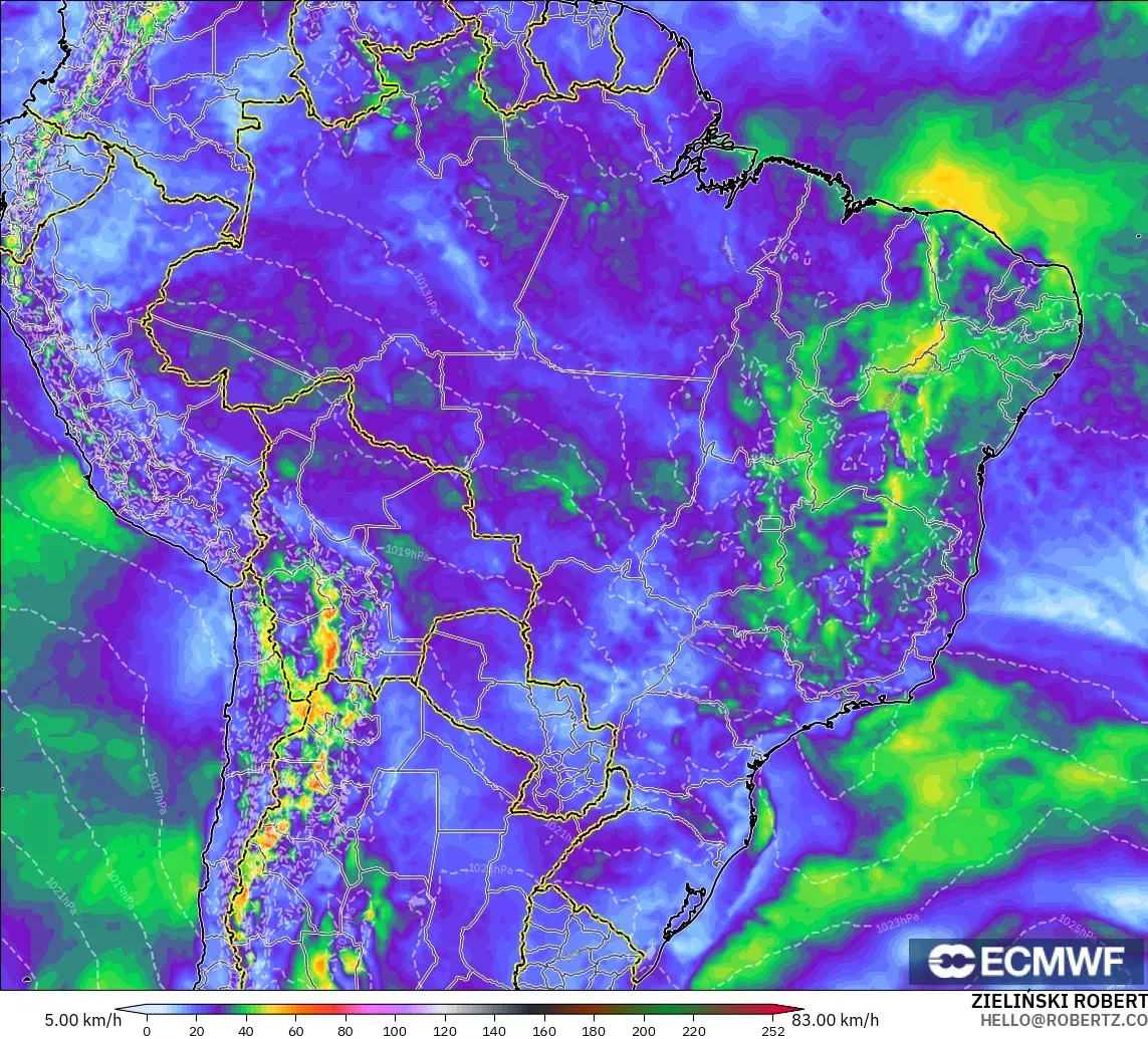 ECMWF IFS 0.25° model - Brezilya, En Yüksek Rüzgâr