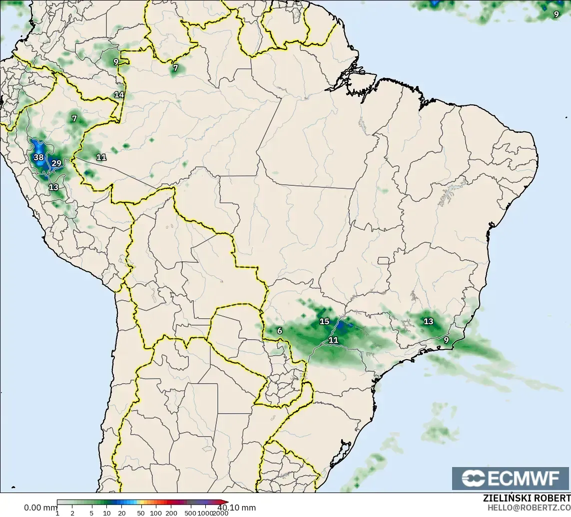 ECMWF IFS 0.25° model - Brezilya, Yağış Birikimi