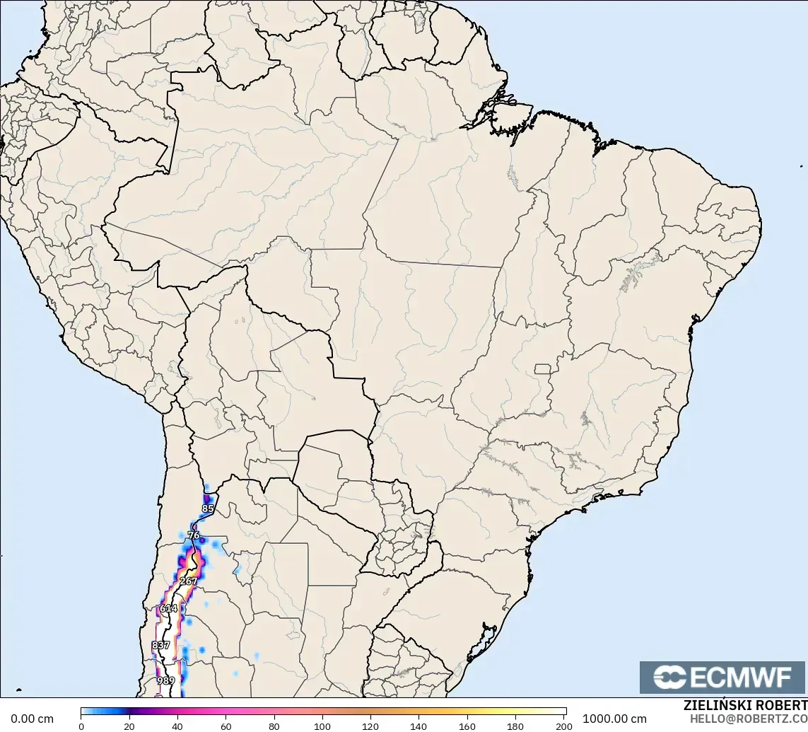 ECMWF IFS 0.25° model - Brezilya, Kar Kalınlığı