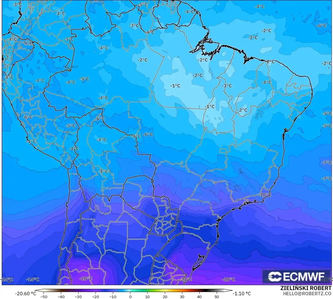 ECMWF IFS 0.25° model - Brezilya, 500 hPa Sıcaklık