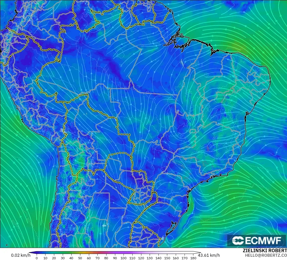 ECMWF IFS 0.25° model - Brezilya, 10 m Rüzgâr