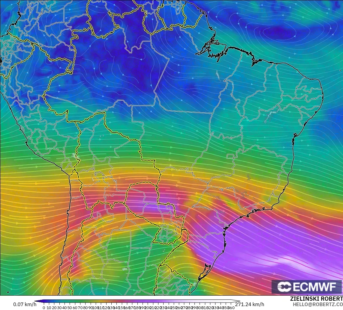 ECMWF IFS 0.25° model - Brezilya, 300 hPa Rüzgârı (jet)