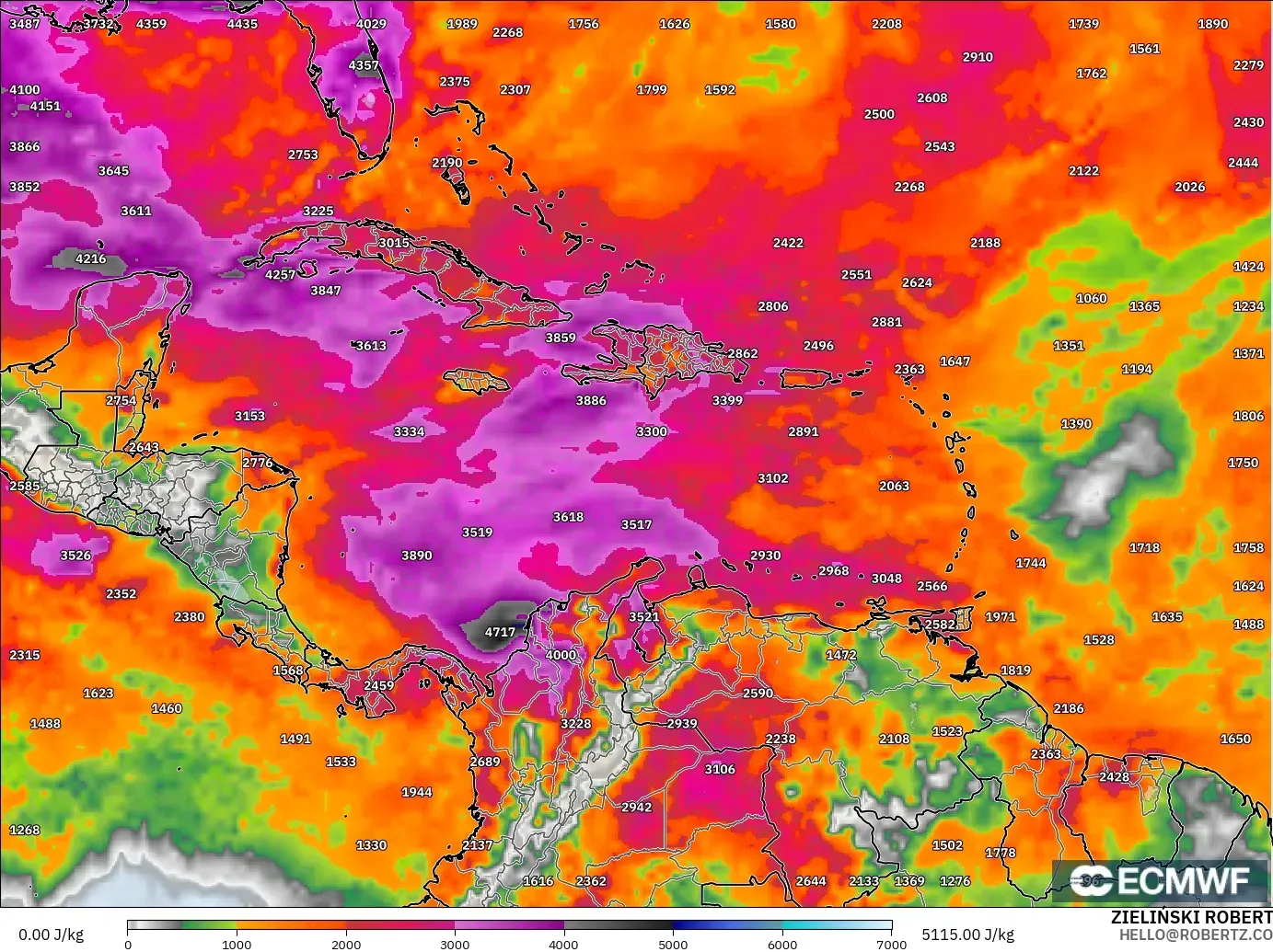 ECMWF IFS 0.25° model - Karayipler, CAPE