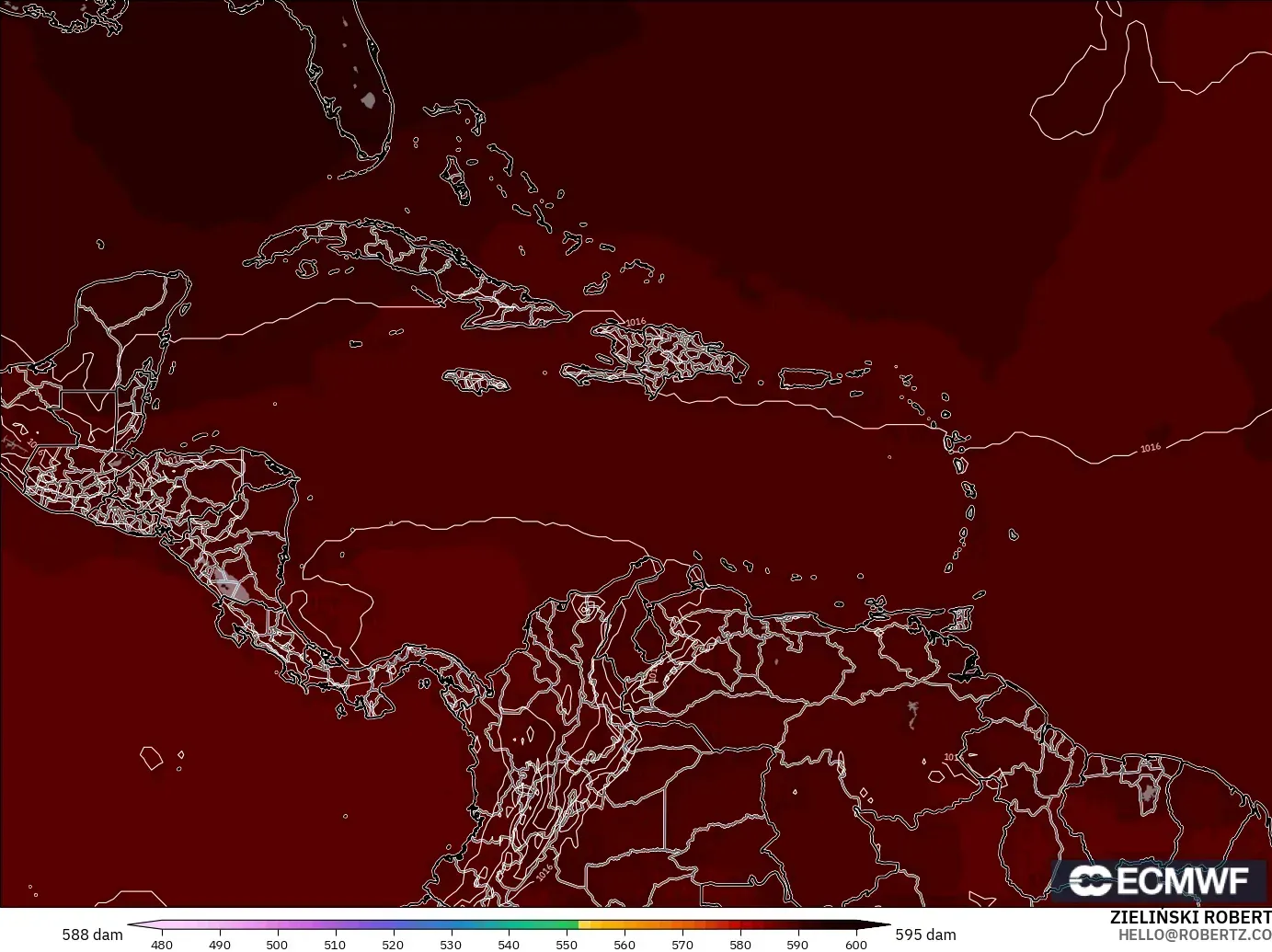 ECMWF IFS 0.25° model - Karayipler, 500 hPa’da jeopotansiyel yükseklik
