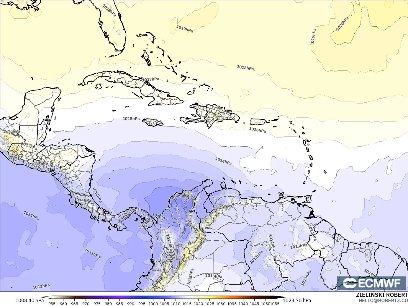 ECMWF IFS 0.25° model - Karayipler, Basınç