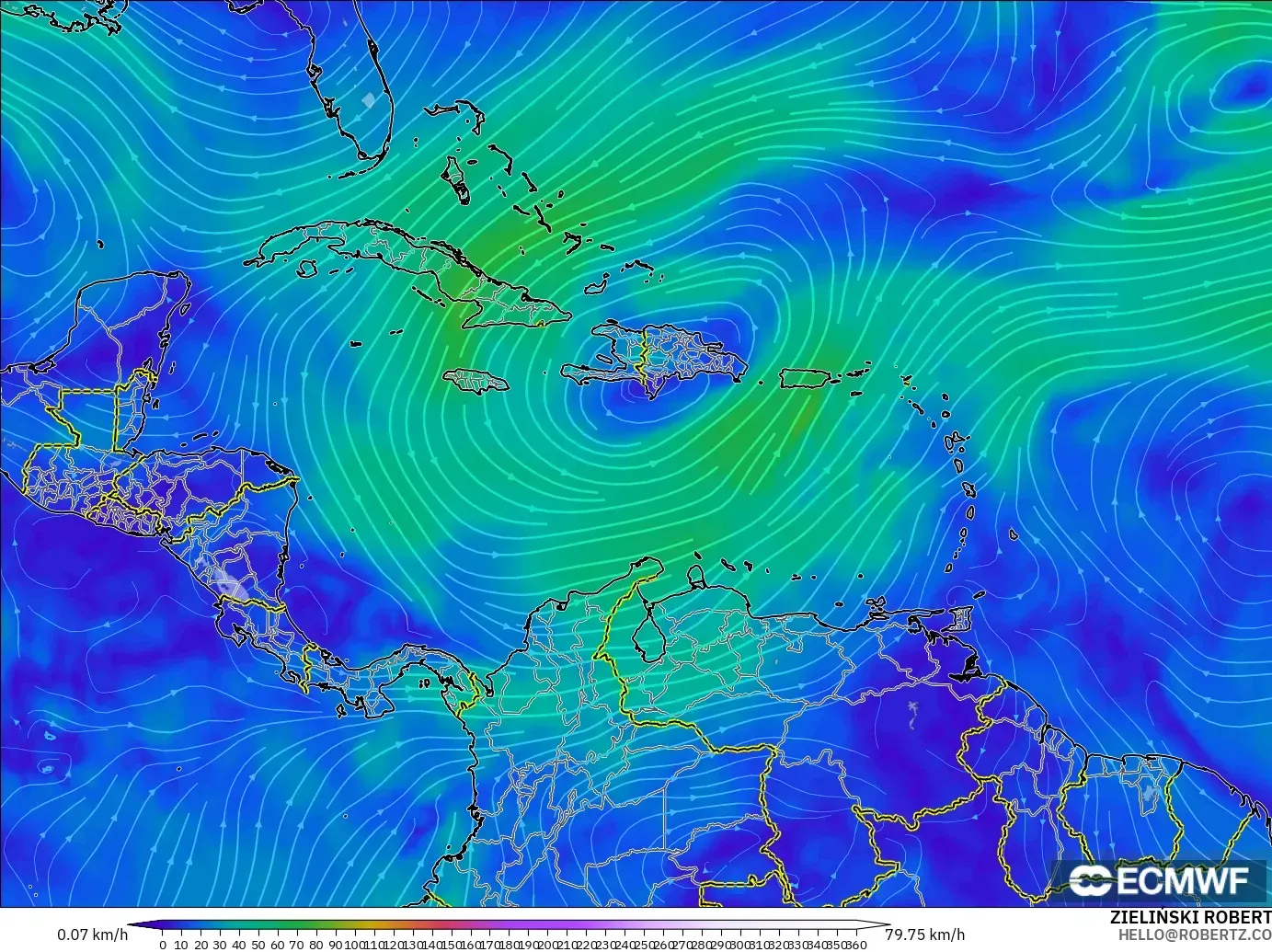 ECMWF IFS 0.25° model - Karayipler, 300 hPa Rüzgârı (jet)
