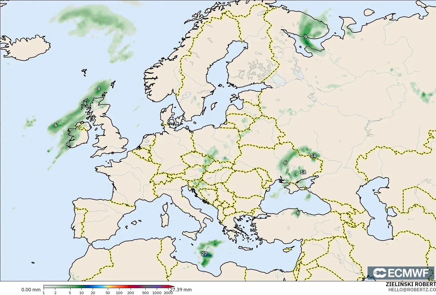 ECMWF IFS 0.25° model - Avrupa, Yağış Birikimi