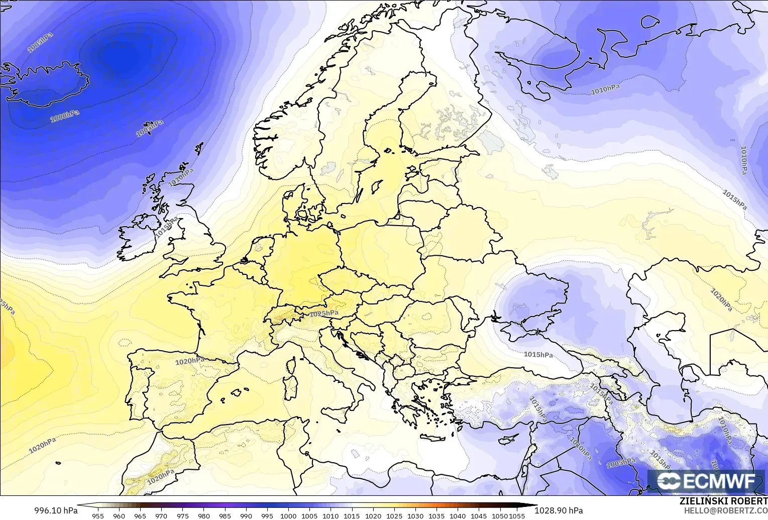 ECMWF IFS 0.25° model - Avrupa, Basınç