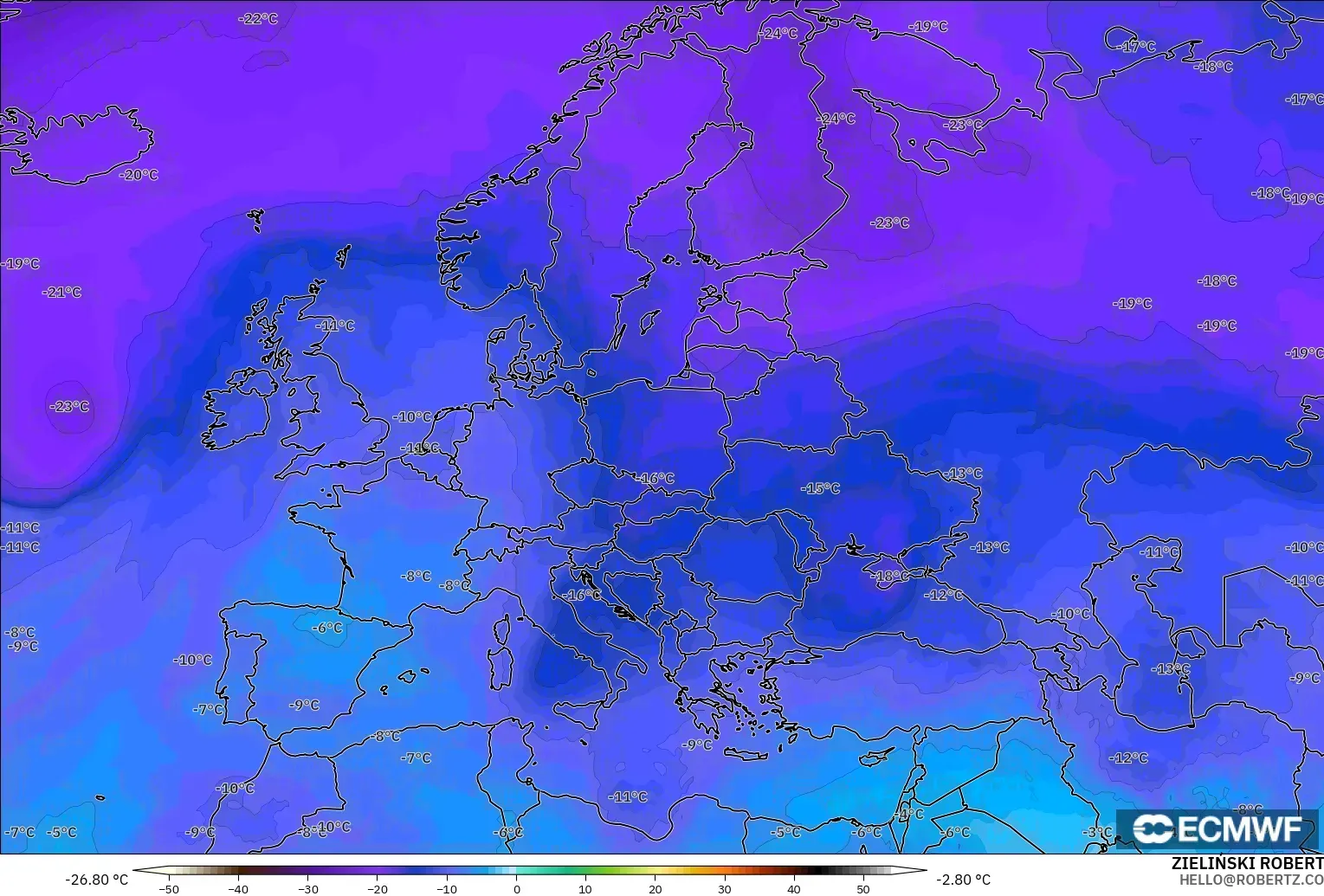 ECMWF IFS 0.25° model - Avrupa, 500 hPa Sıcaklık