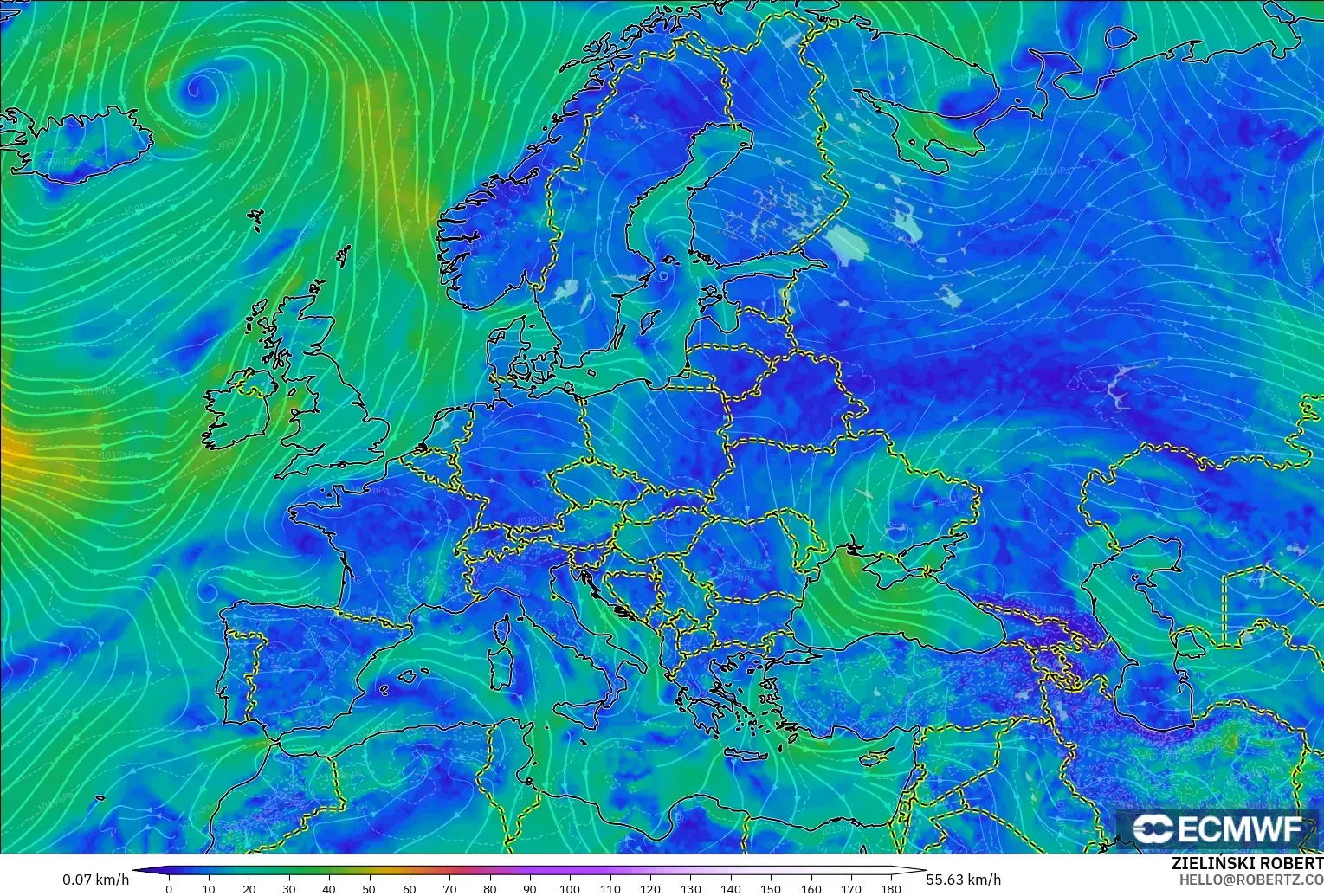 ECMWF IFS 0.25° model - Avrupa, 10 m Rüzgâr