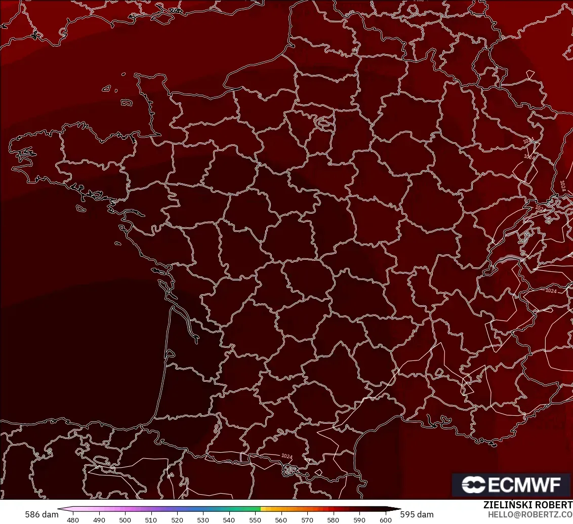 ECMWF IFS 0.25° model - Fransa, 500 hPa’da jeopotansiyel yükseklik