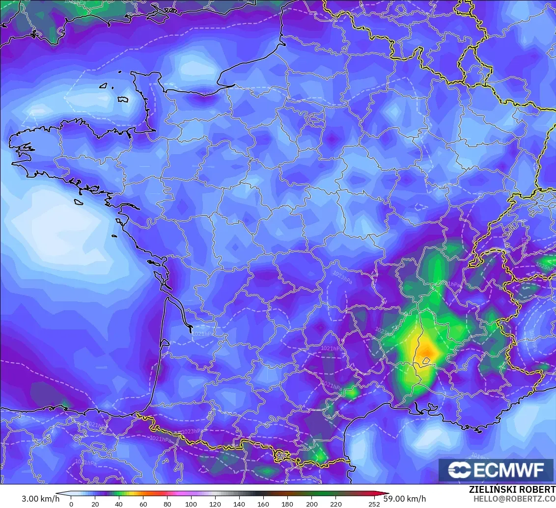 ECMWF IFS 0.25° model - Fransa, Rüzgâr Esintileri