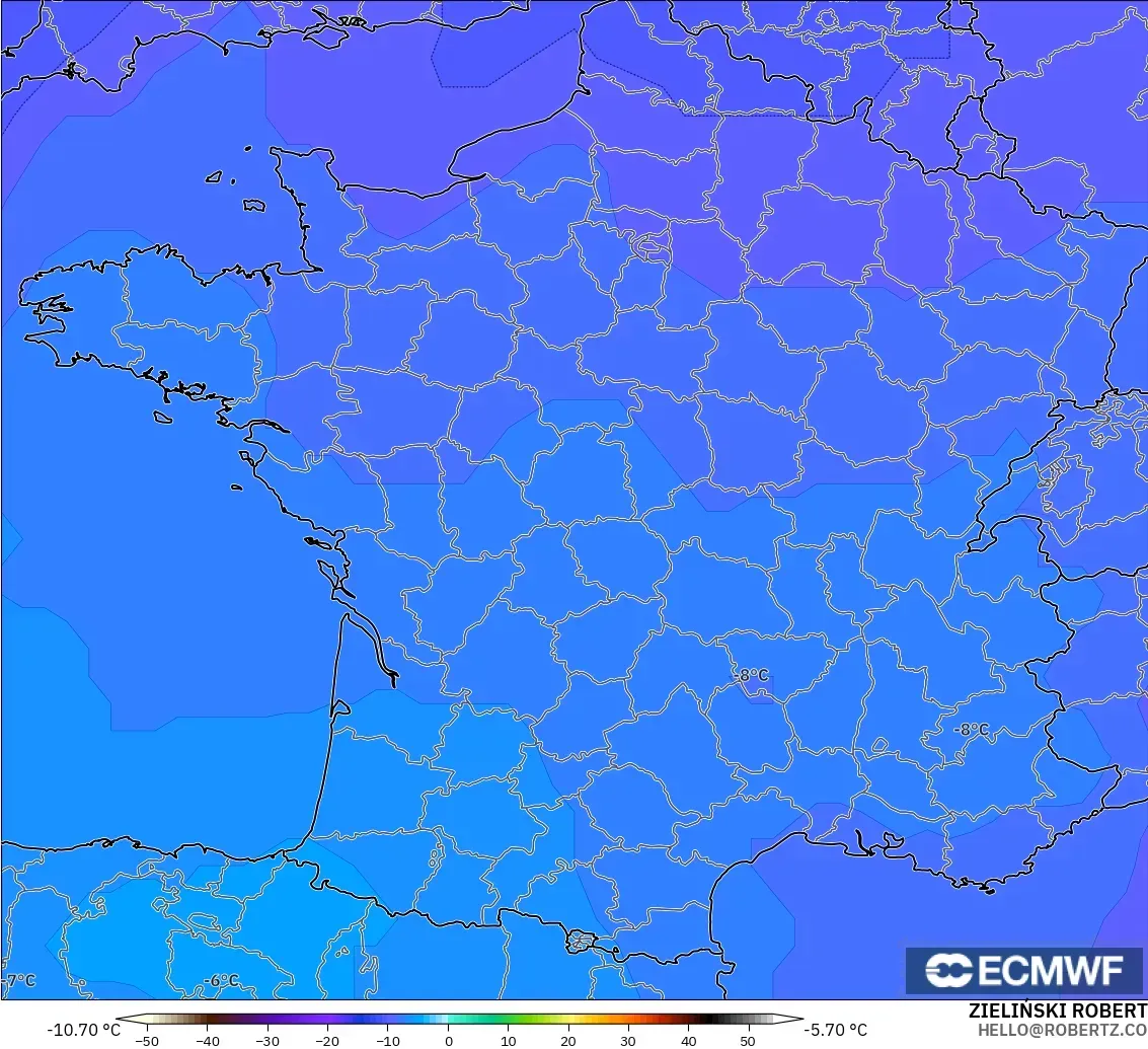 ECMWF IFS 0.25° model - Fransa, 500 hPa Sıcaklık