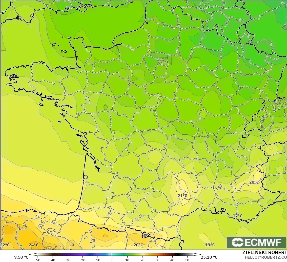 ECMWF IFS 0.25° model - Fransa, 850 hPa Sıcaklık