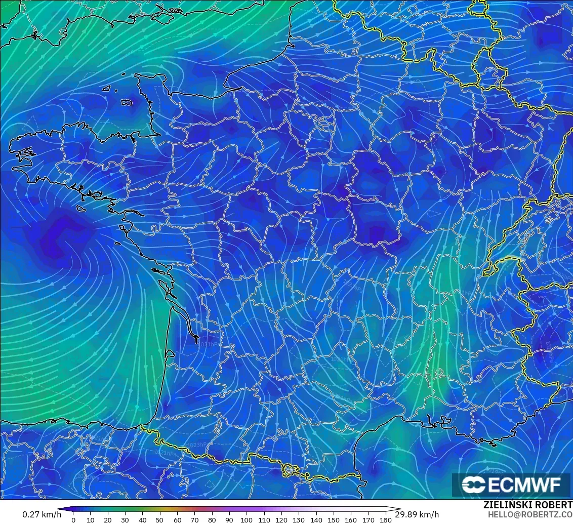 ECMWF IFS 0.25° model - Fransa, 10 m Rüzgâr