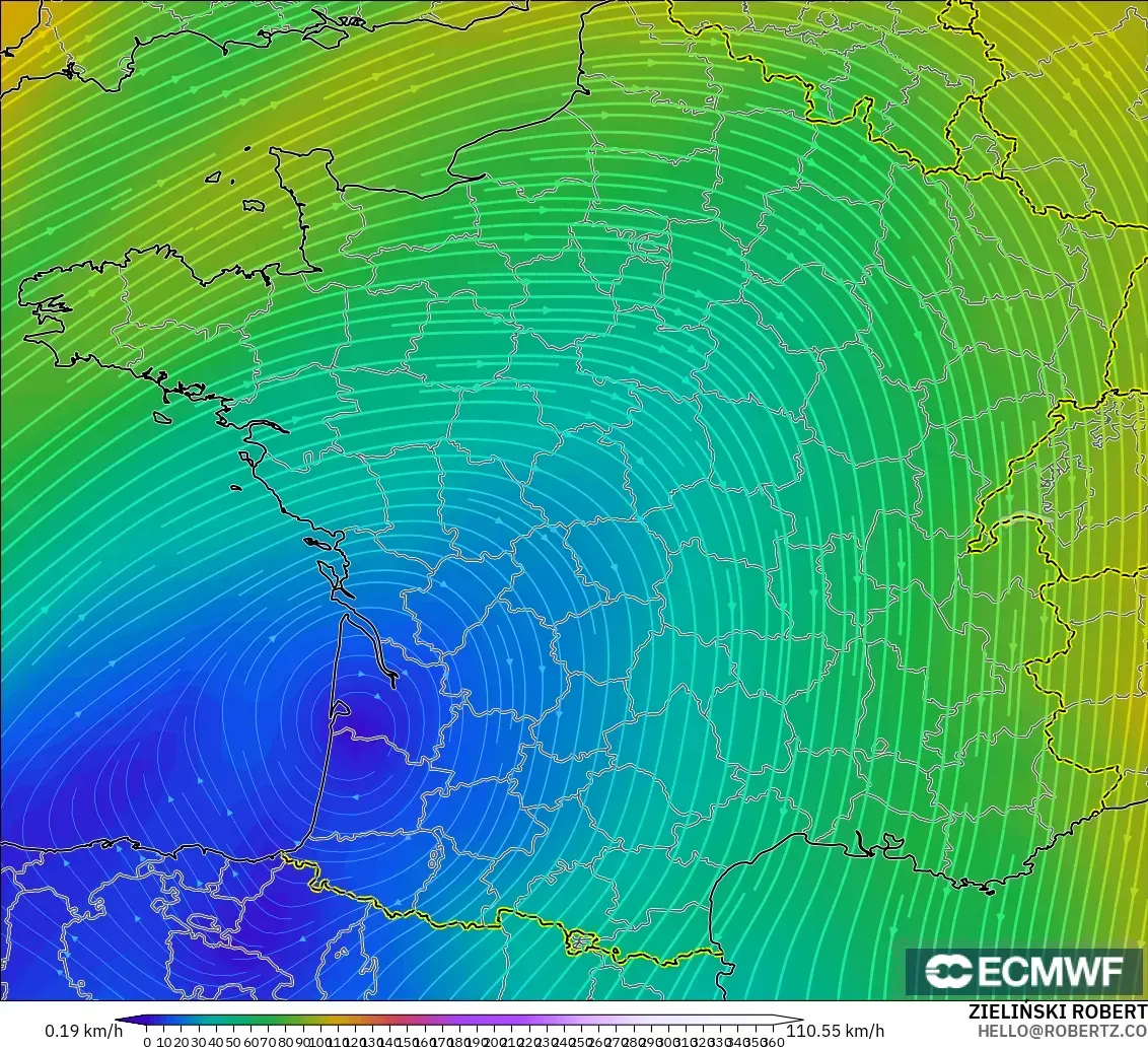 ECMWF IFS 0.25° model - Fransa, 300 hPa Rüzgârı (jet)