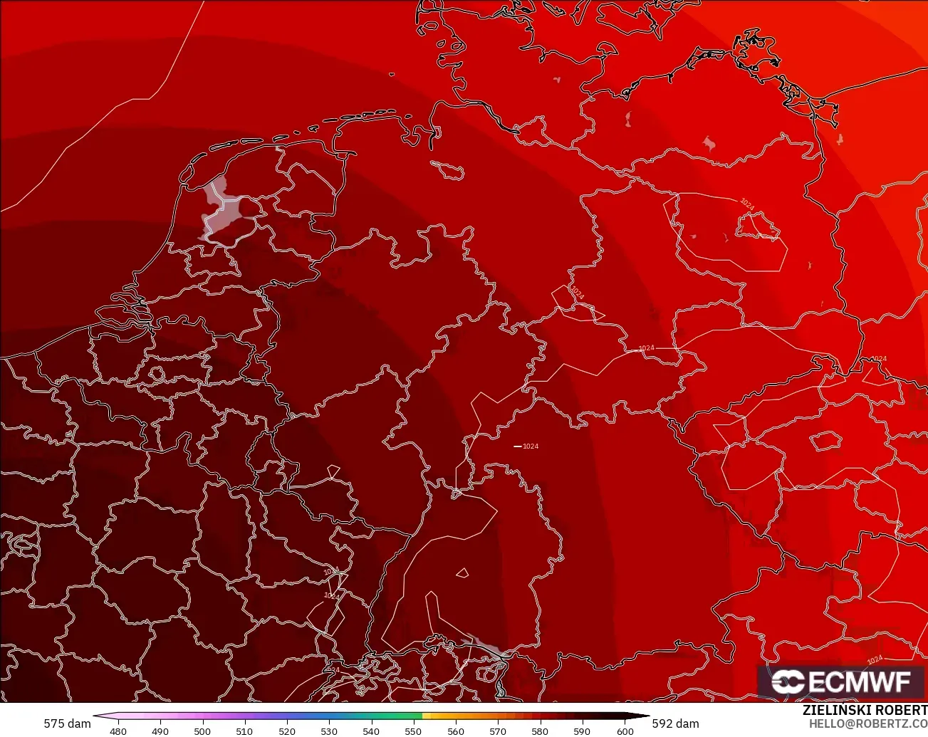 ECMWF IFS 0.25° model - Almanya, 500 hPa’da jeopotansiyel yükseklik