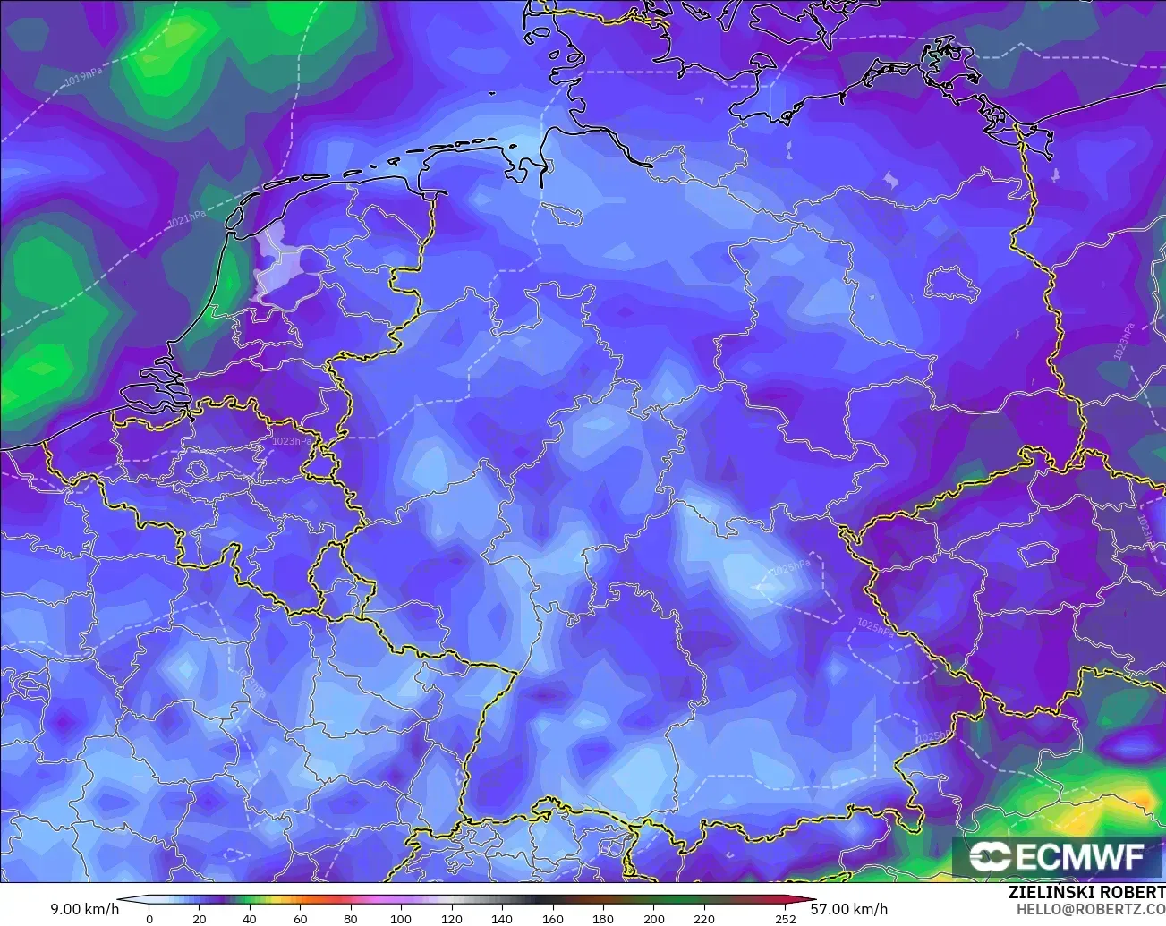 ECMWF IFS 0.25° model - Almanya, En Yüksek Rüzgâr