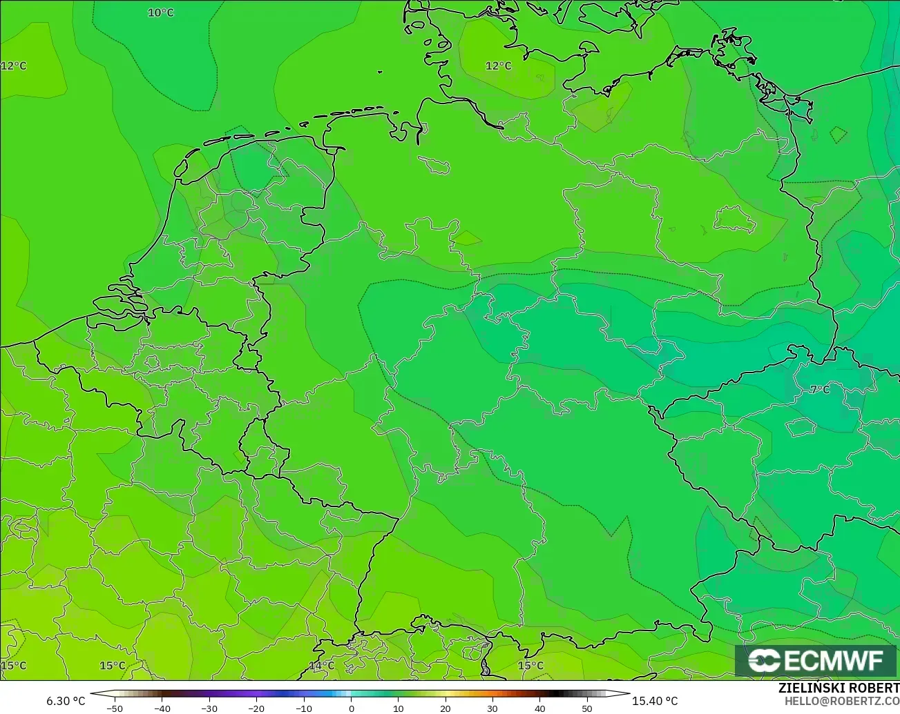 ECMWF IFS 0.25° model - Almanya, 850 hPa Sıcaklık