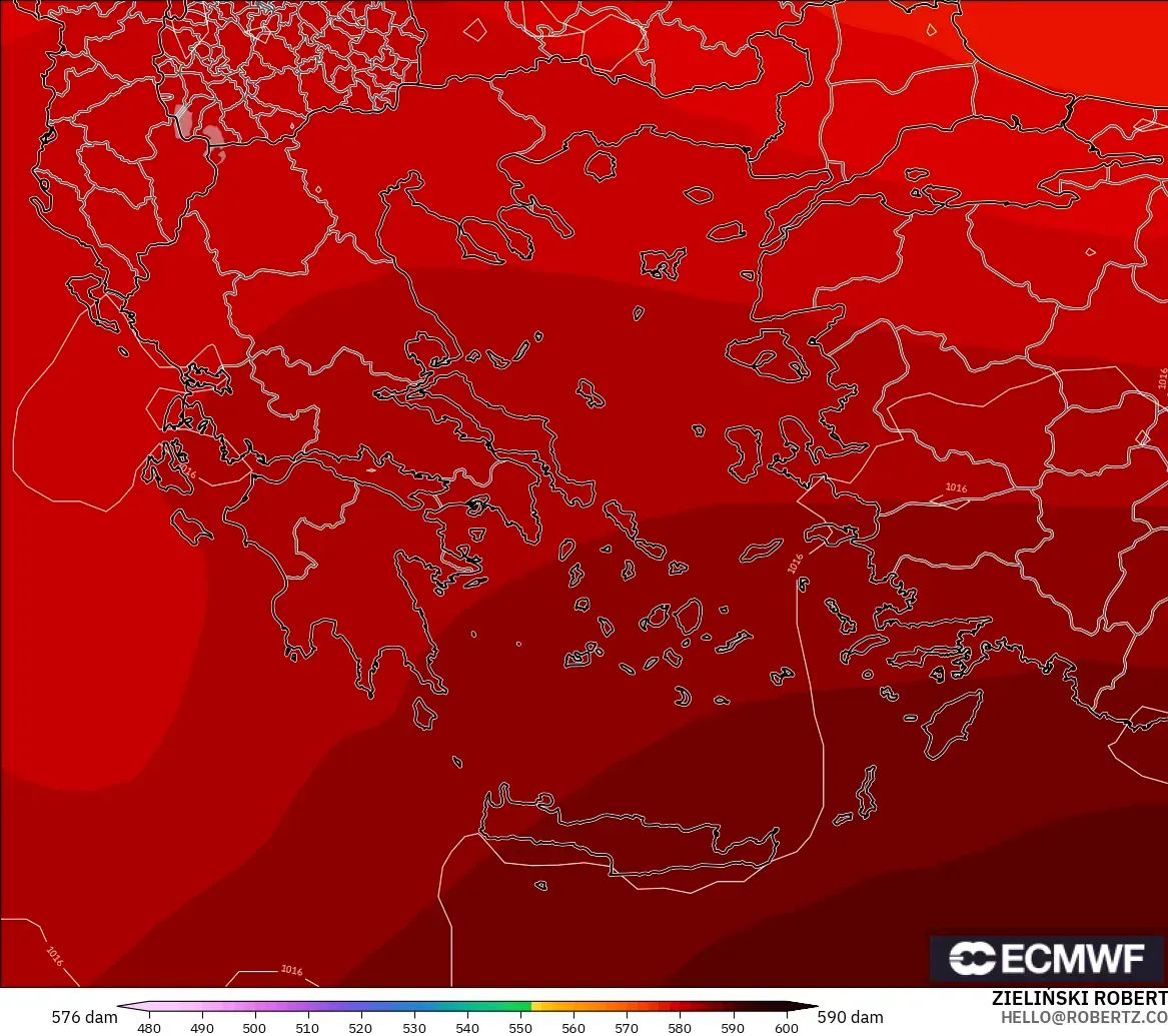 ECMWF IFS 0.25° model - Yunanistan, 500 hPa’da jeopotansiyel yükseklik