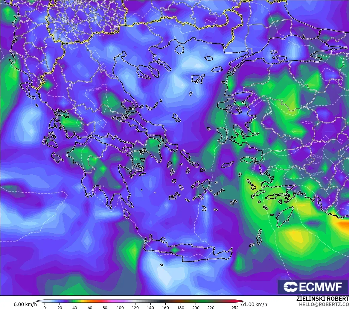 ECMWF IFS 0.25° model - Yunanistan, Rüzgâr Esintileri