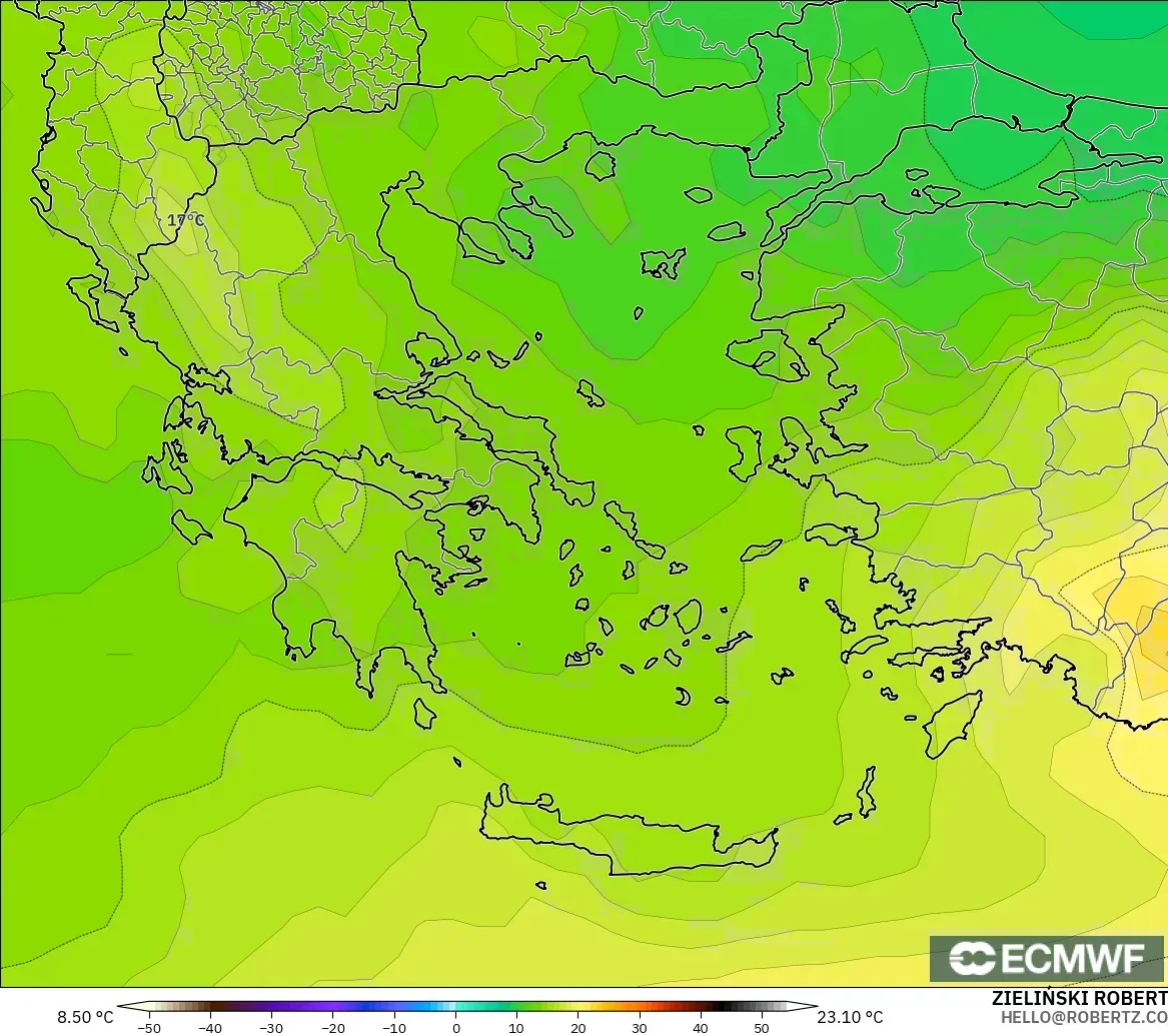 ECMWF IFS 0.25° model - Yunanistan, 850 hPa Sıcaklık