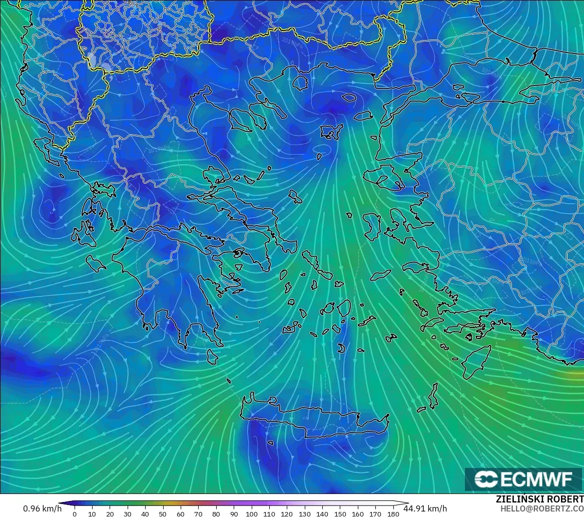 ECMWF IFS 0.25° model - Yunanistan, 10 m Rüzgâr