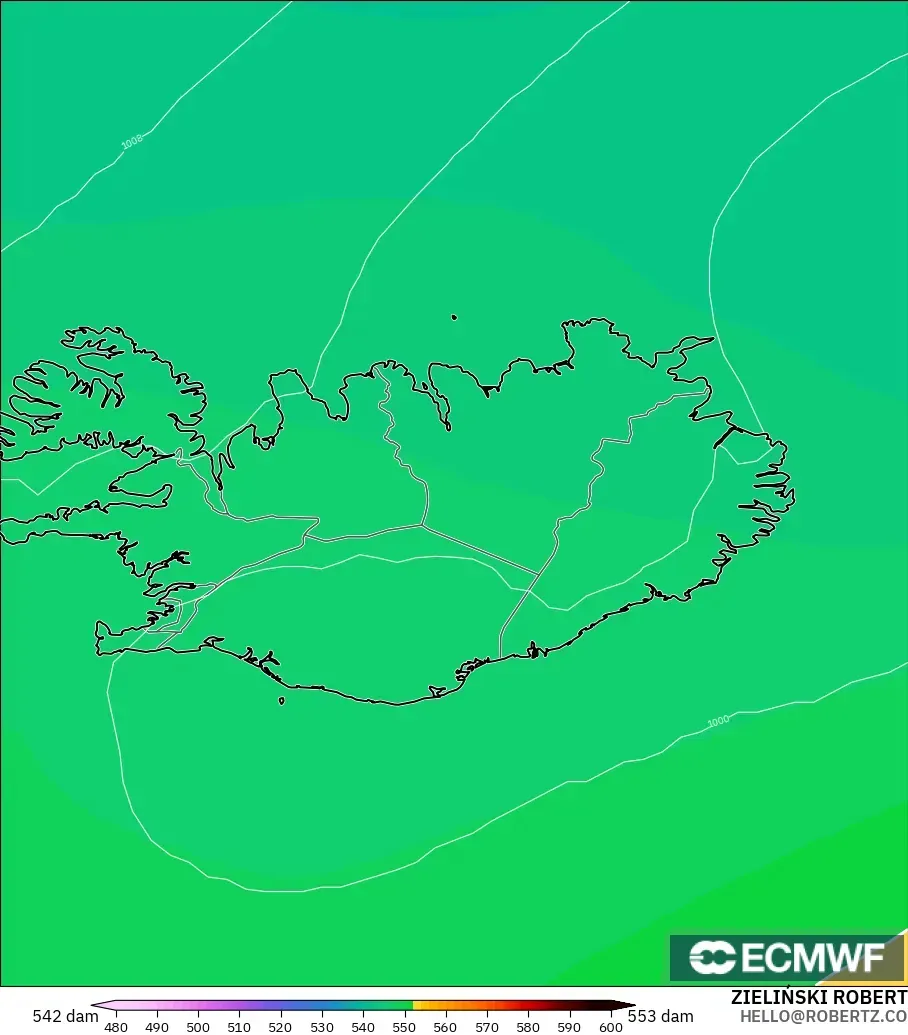 ECMWF IFS 0.25° model - İzlanda, 500 hPa’da jeopotansiyel yükseklik