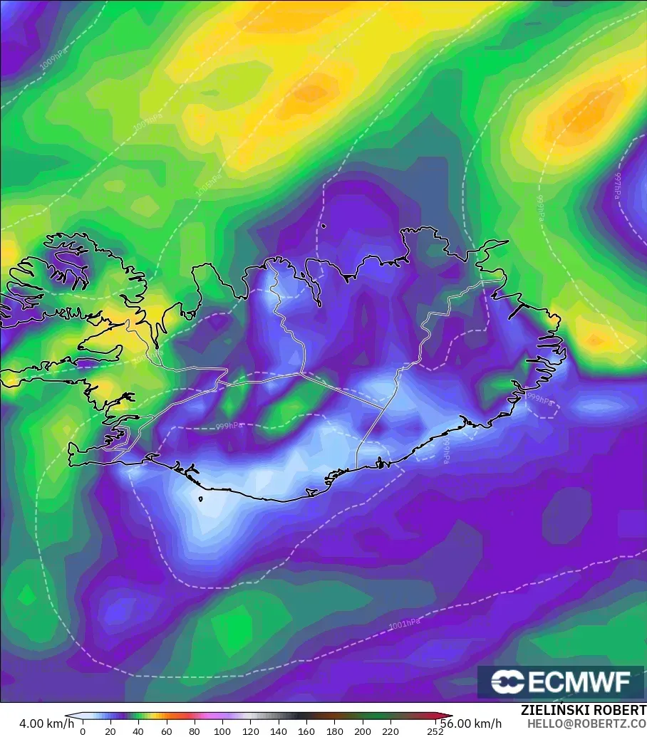ECMWF IFS 0.25° model - İzlanda, Rüzgâr Esintileri