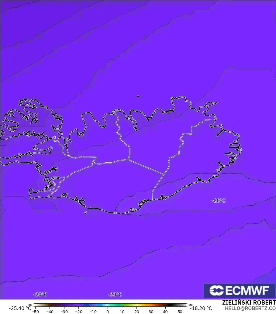ECMWF IFS 0.25° model - İzlanda, 500 hPa Sıcaklık