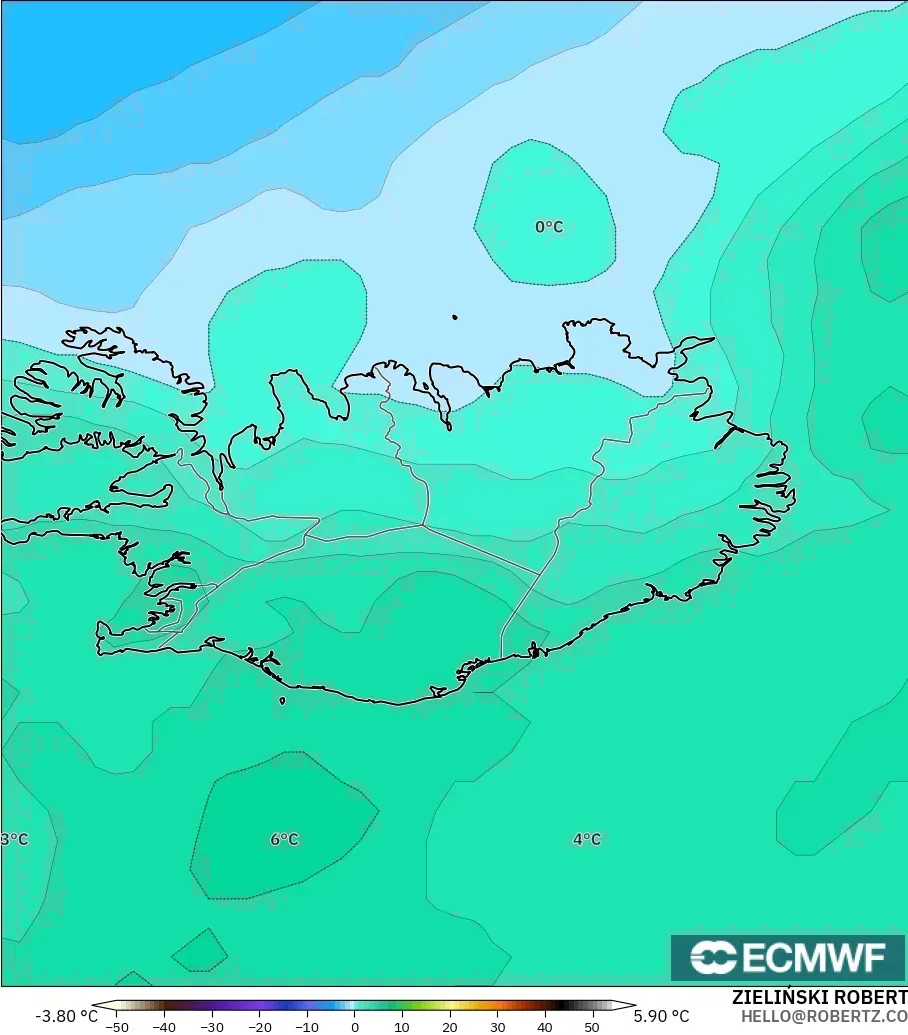 ECMWF IFS 0.25° model - İzlanda, 850 hPa Sıcaklık