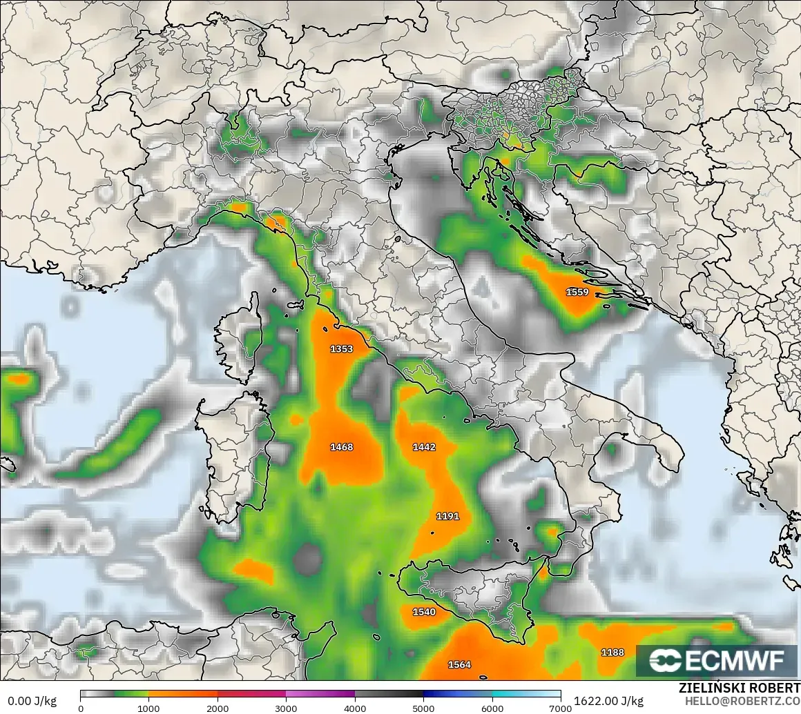 ECMWF IFS 0.25° model - İtalya, CAPE