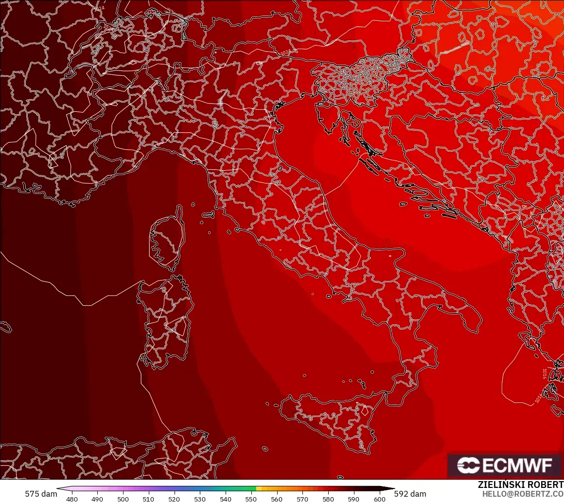 ECMWF IFS 0.25° model - İtalya, 500 hPa’da jeopotansiyel yükseklik