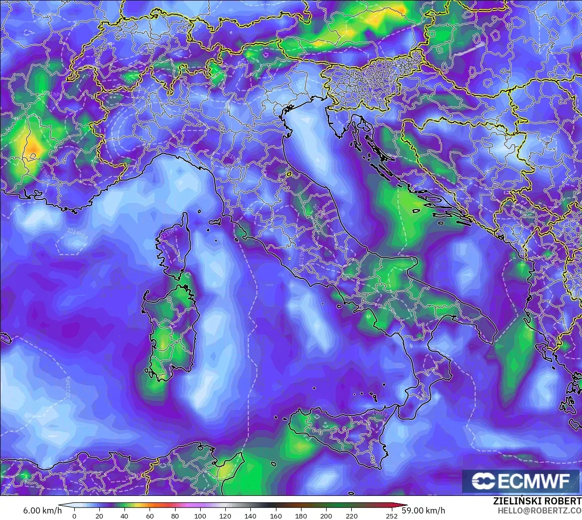 ECMWF IFS 0.25° model - İtalya, En Yüksek Rüzgâr
