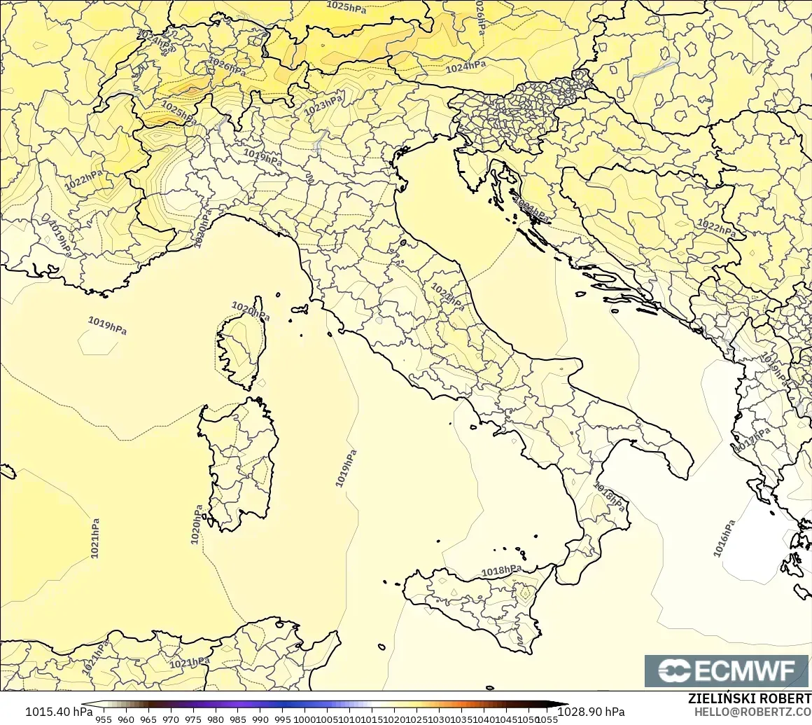 ECMWF IFS 0.25° model - İtalya, Basınç