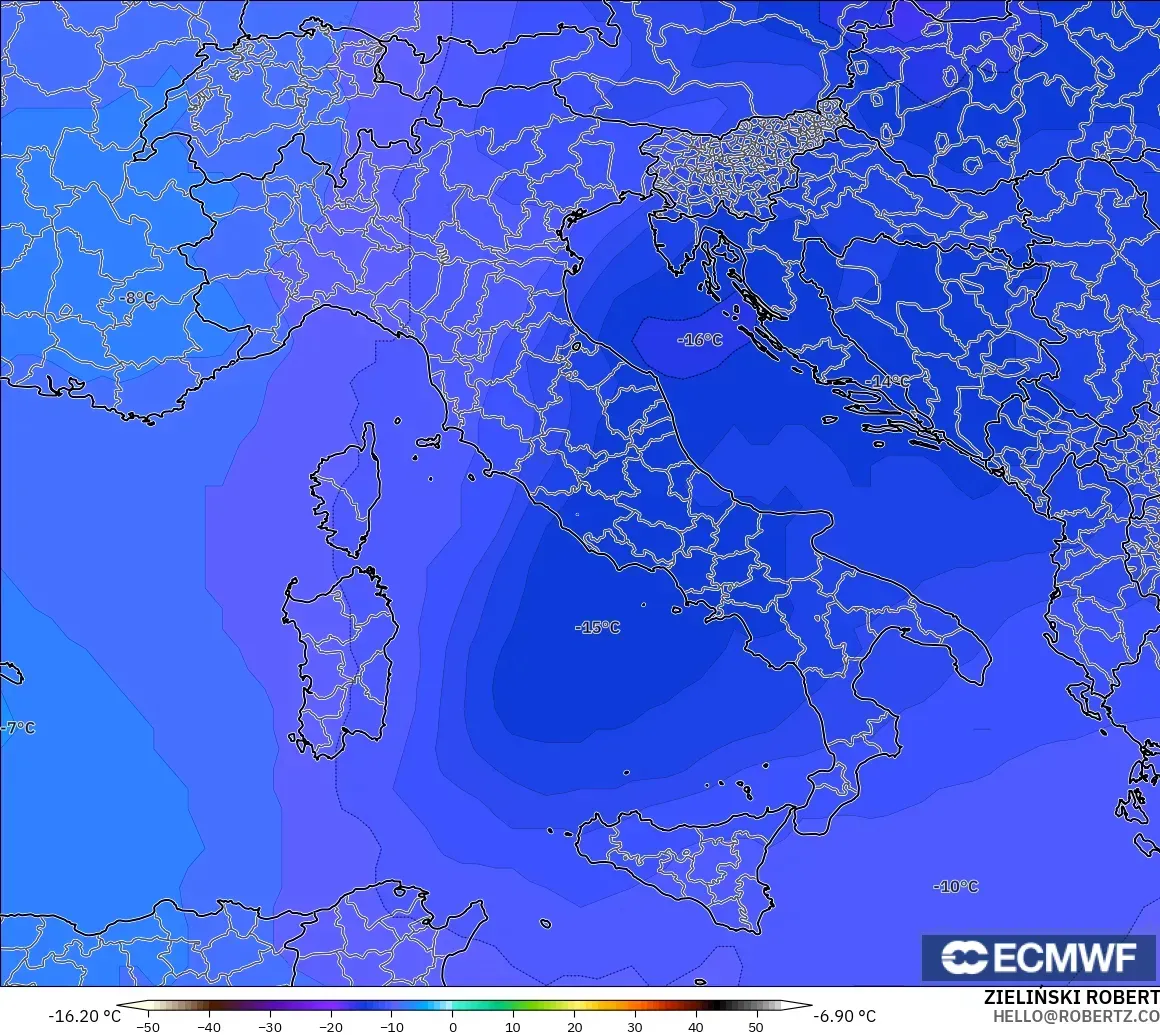 ECMWF IFS 0.25° model - İtalya, 500 hPa Sıcaklık