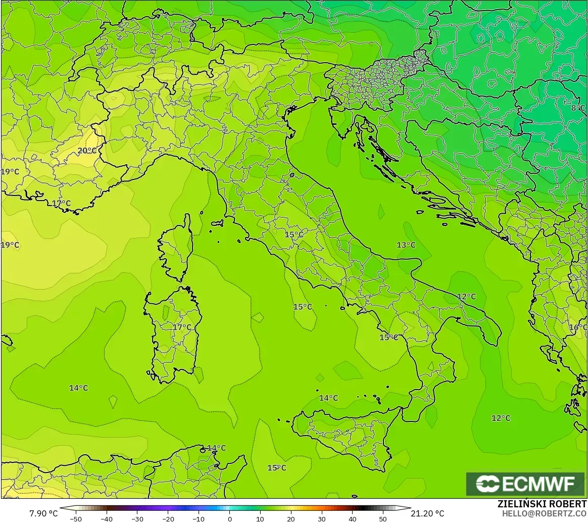 ECMWF IFS 0.25° model - İtalya, 850 hPa Sıcaklık