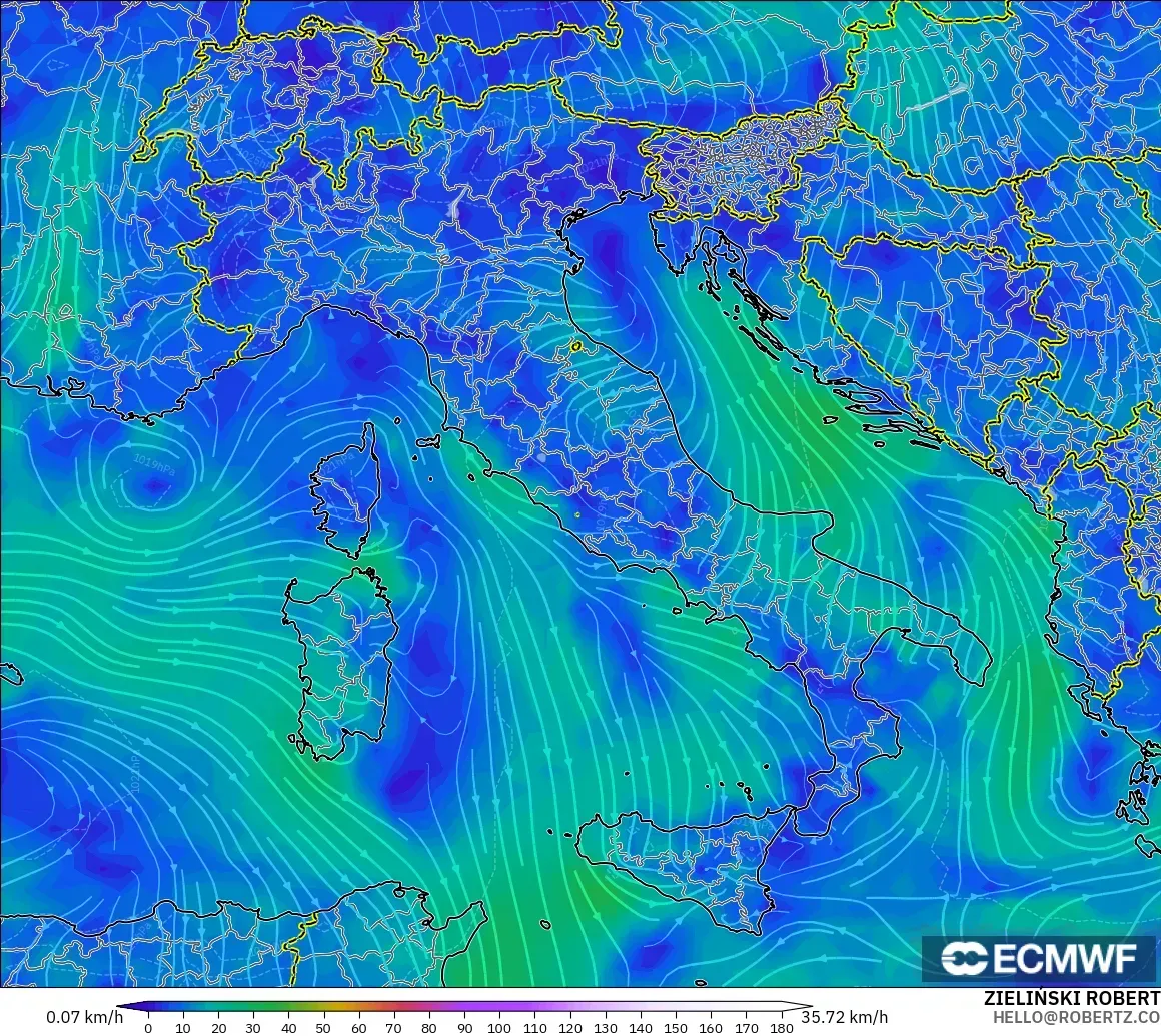 ECMWF IFS 0.25° model - İtalya, 10 m Rüzgâr