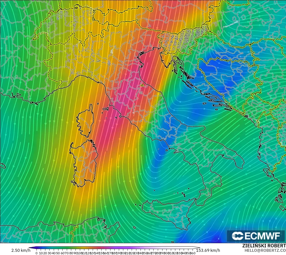 ECMWF IFS 0.25° model - İtalya, 300 hPa Rüzgârı (jet)