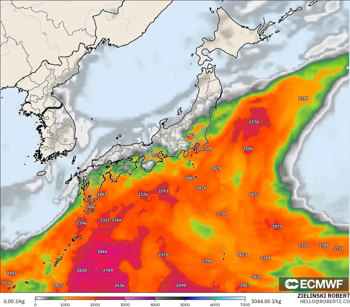 ECMWF IFS 0.25° model - Japonya, CAPE