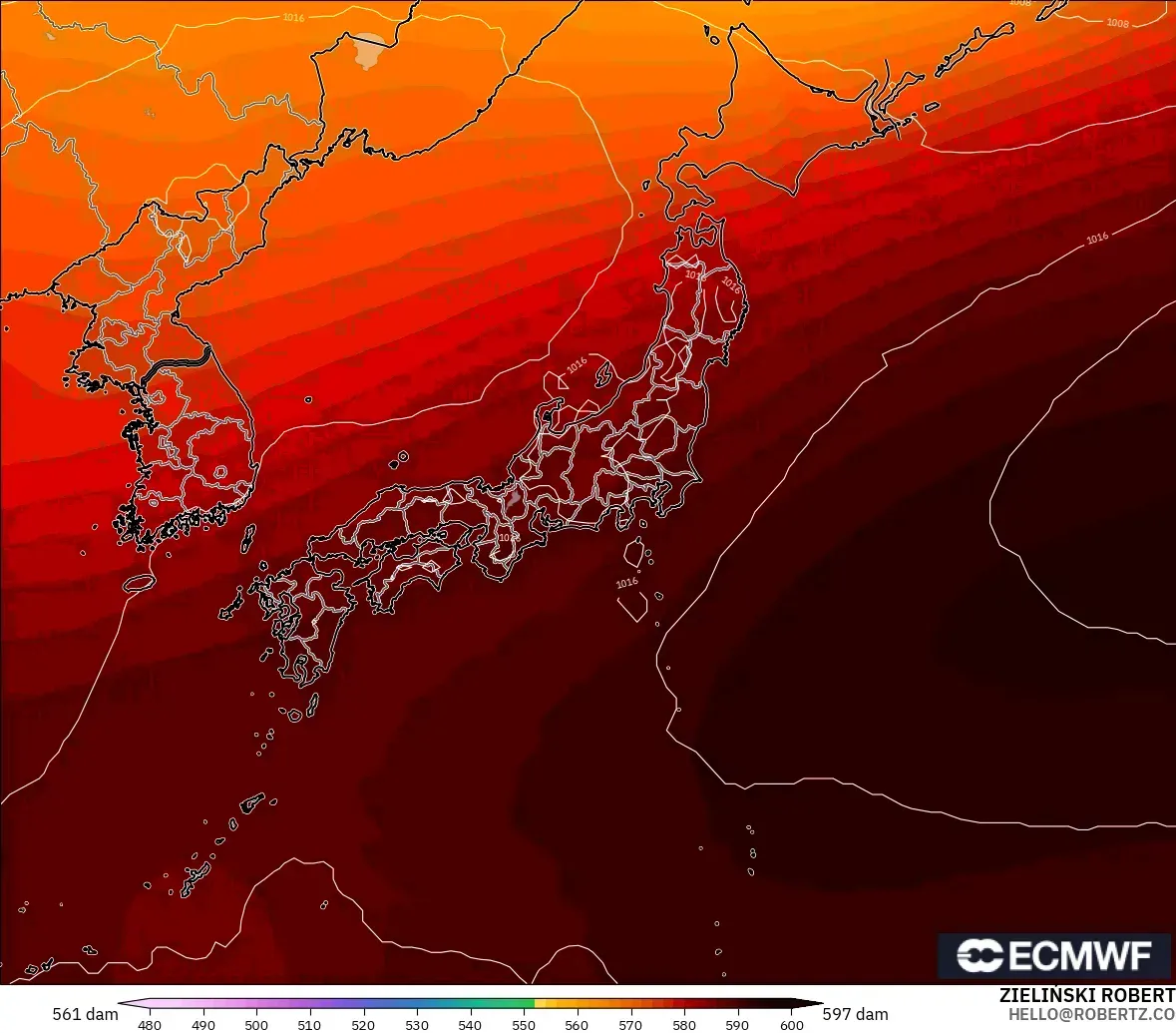 ECMWF IFS 0.25° model - Japonya, 500 hPa’da jeopotansiyel yükseklik
