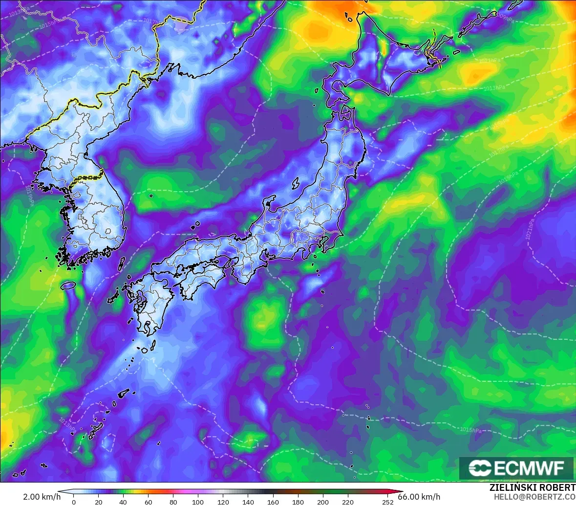ECMWF IFS 0.25° model - Japonya, Rüzgâr Esintileri