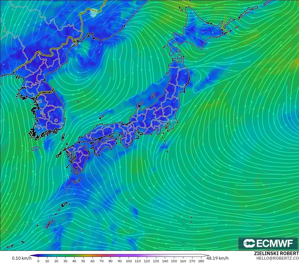 ECMWF IFS 0.25° model - Japonya, 10 m Rüzgâr