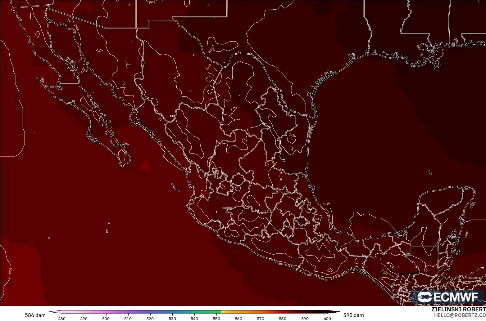 ECMWF IFS 0.25° model - Meksika, 500 hPa’da jeopotansiyel yükseklik