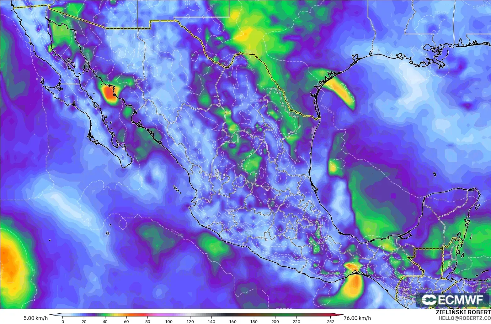 ECMWF IFS 0.25° model - Meksika, Rüzgâr Esintileri