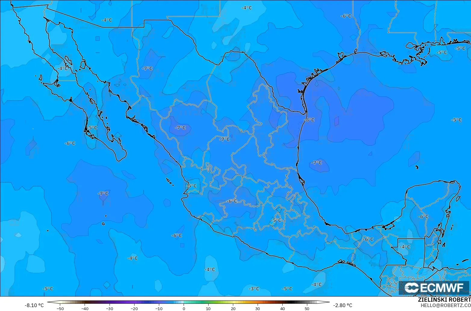 ECMWF IFS 0.25° model - Meksika, 500 hPa Sıcaklık