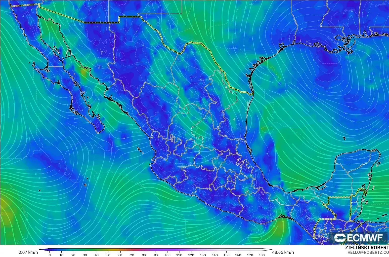 ECMWF IFS 0.25° model - Meksika, 10 m Rüzgâr