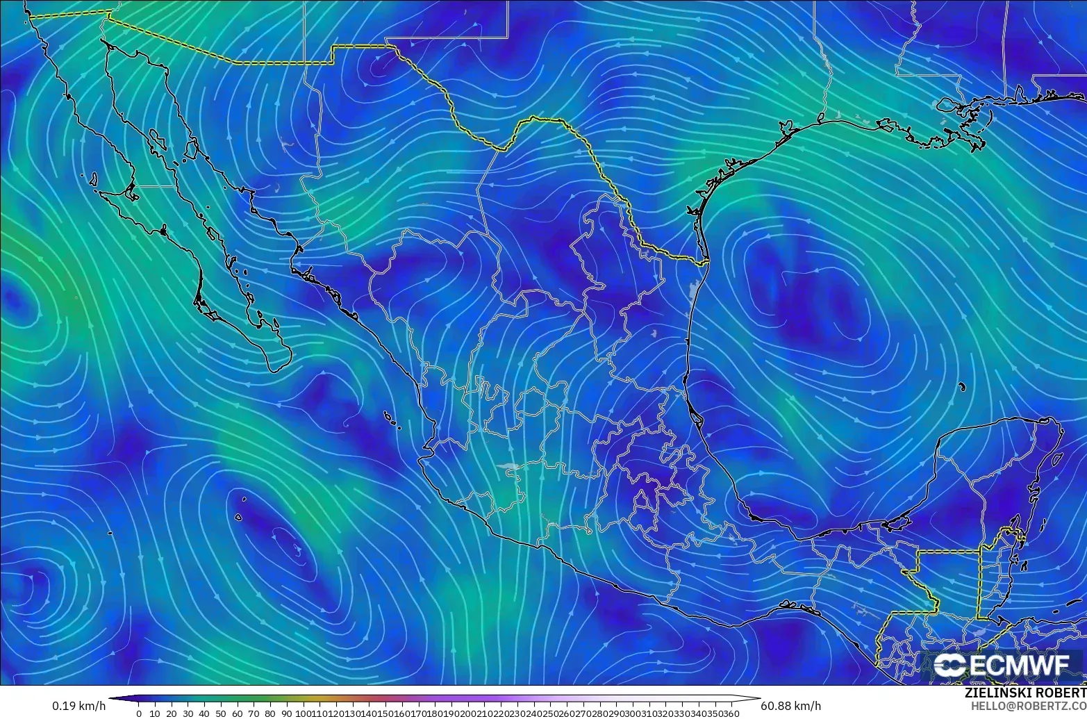 ECMWF IFS 0.25° model - Meksika, 300 hPa Rüzgârı (jet)