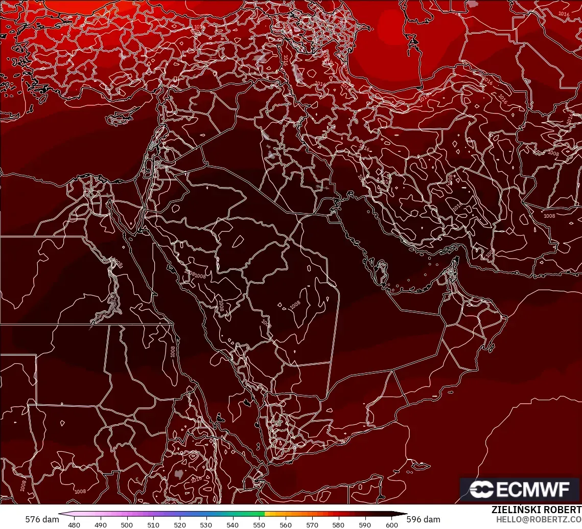 ECMWF IFS 0.25° model - Orta Doğu, 500 hPa’da jeopotansiyel yükseklik